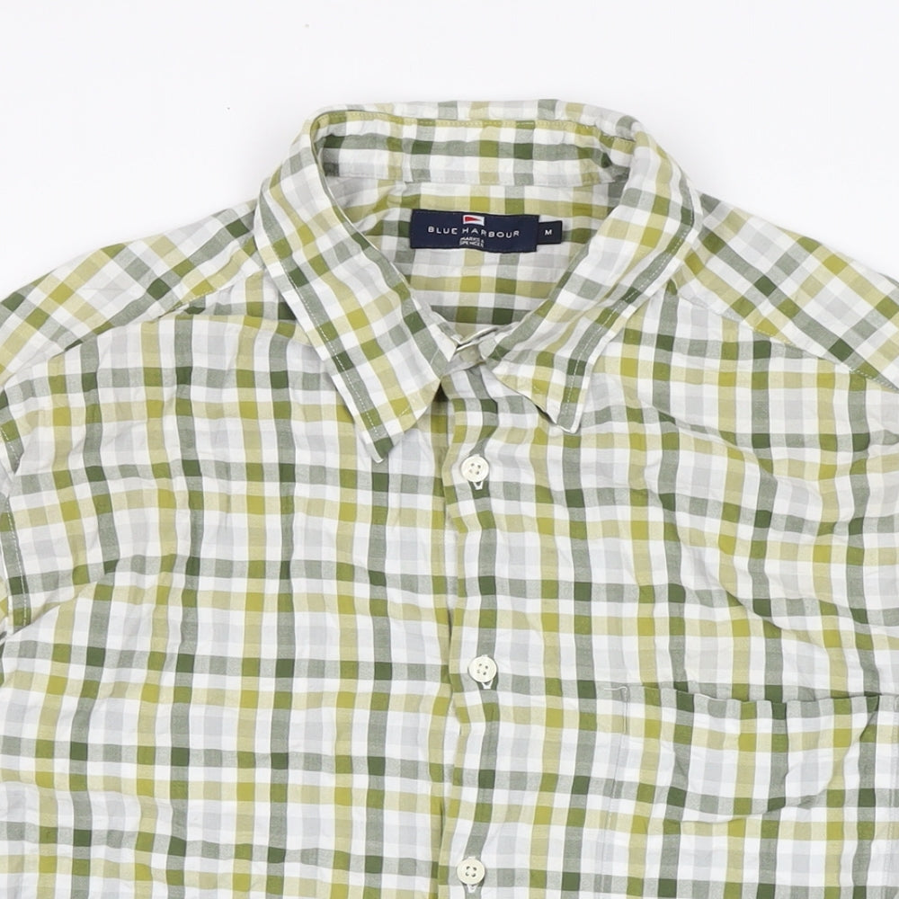 Marks and Spencer Mens Green Check Cotton Button-Up Size M Collared Button