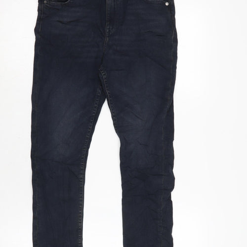 Marks and Spencer Girls Blue Cotton Tapered Jeans Size 11-12 Years L24 in Regular Zip