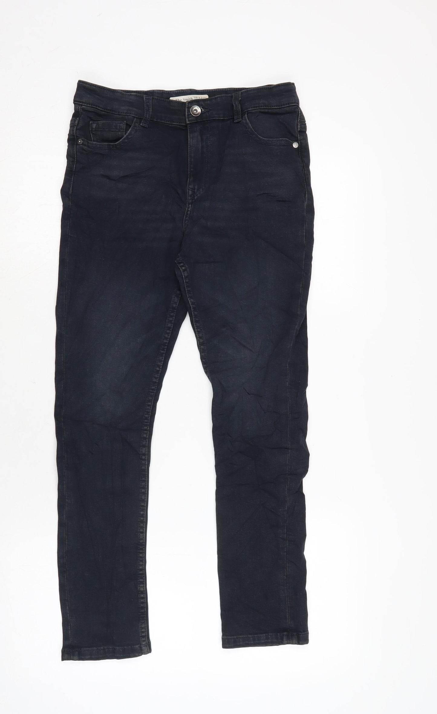 Marks and Spencer Girls Blue Cotton Tapered Jeans Size 11-12 Years L24 in Regular Zip