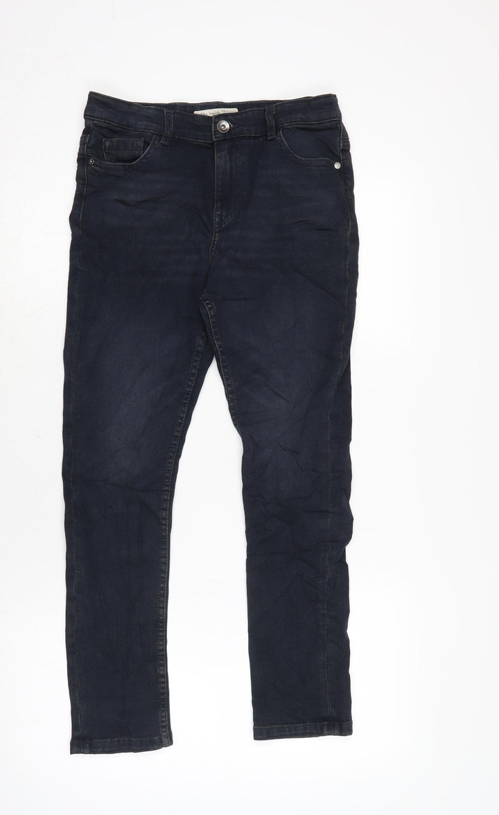 Marks and Spencer Girls Blue Cotton Tapered Jeans Size 11-12 Years L24 in Regular Zip
