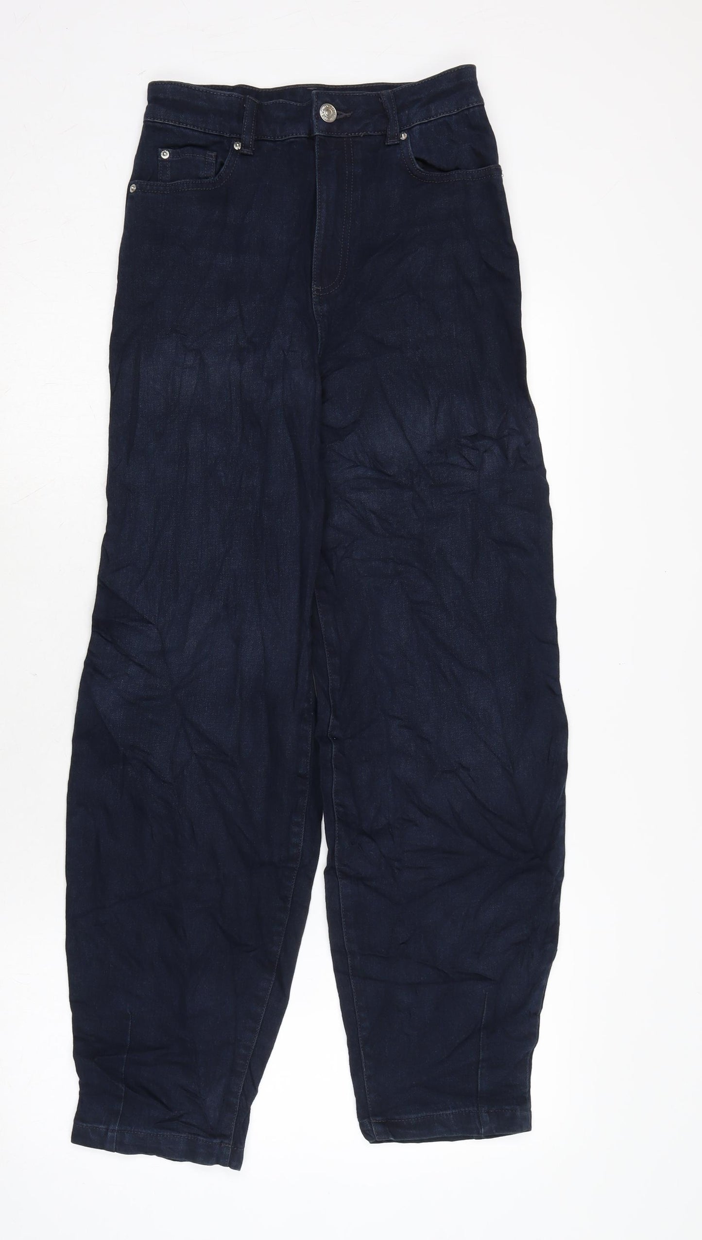 Marks and Spencer Womens Blue Cotton Blend Tapered Jeans Size 6 L29 in Slim Zip