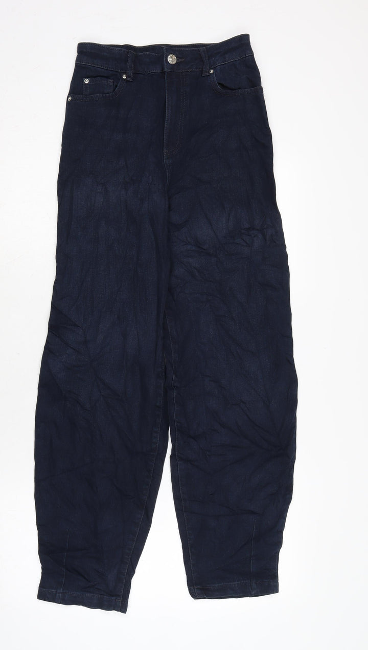 Marks and Spencer Womens Blue Cotton Blend Tapered Jeans Size 6 L29 in Slim Zip