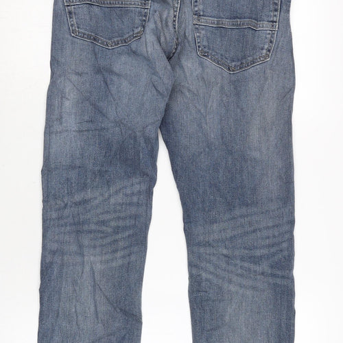 Marks and Spencer Mens Blue Cotton Blend Straight Jeans Size 32 in L27 in Regular Zip