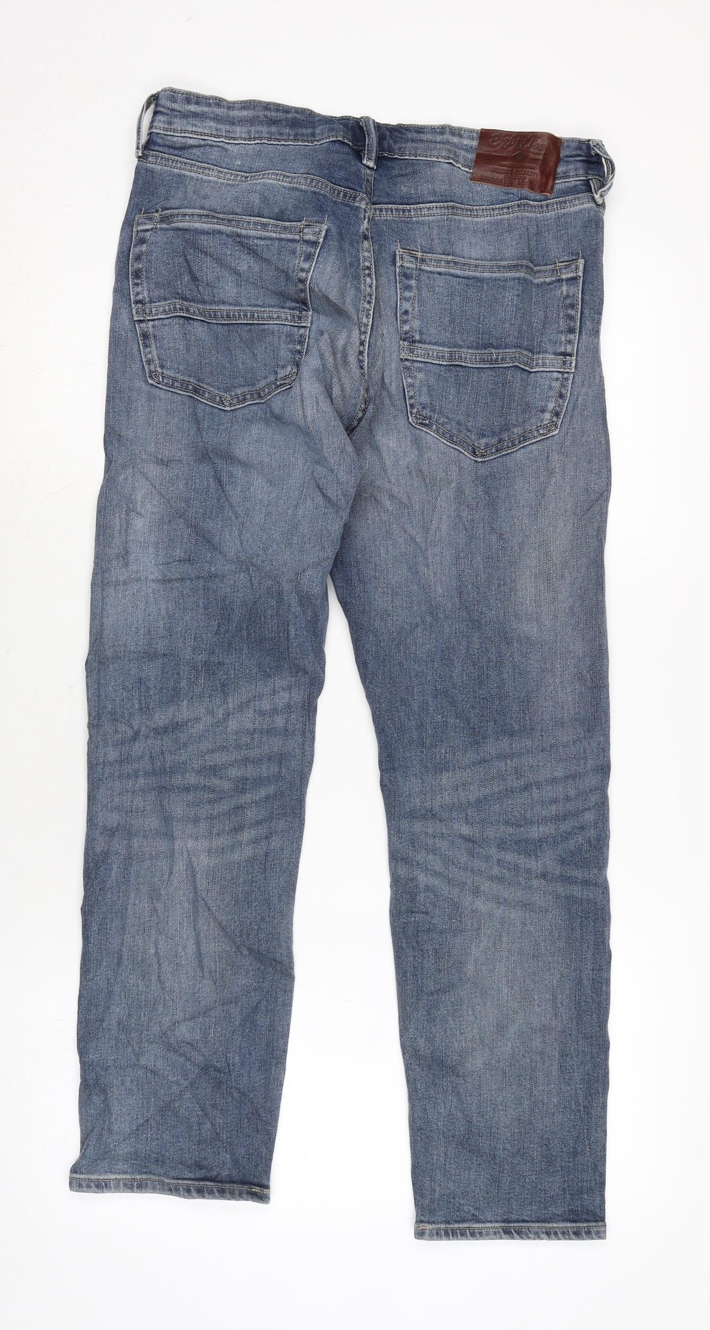 Marks and Spencer Mens Blue Cotton Blend Straight Jeans Size 32 in L27 in Regular Zip