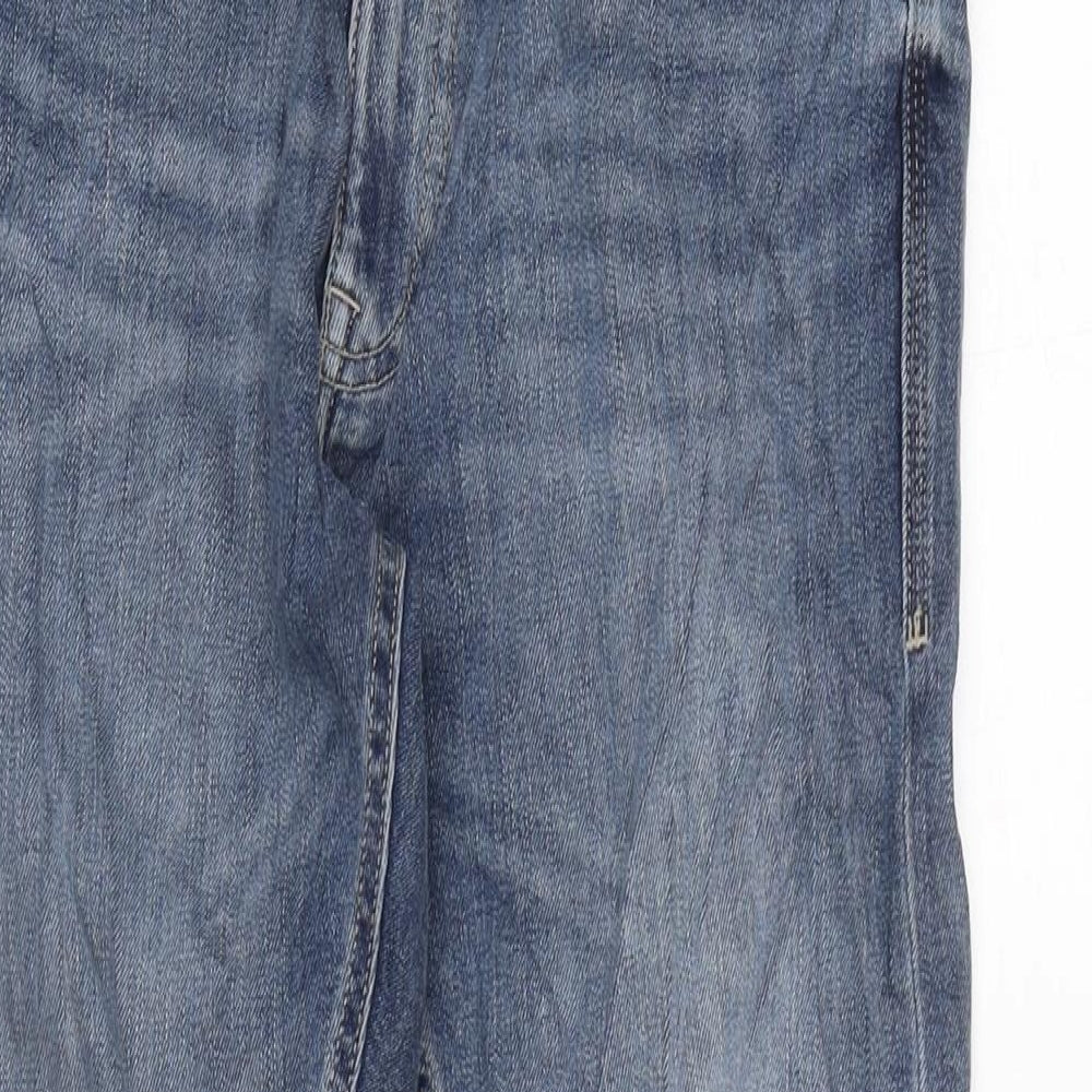 Marks and Spencer Mens Blue Cotton Blend Straight Jeans Size 32 in L27 in Regular Zip