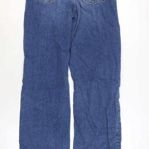 Marks and Spencer Womens Blue Cotton Blend Straight Jeans Size 8 L32.5 in Slim Zip - Raw Hem