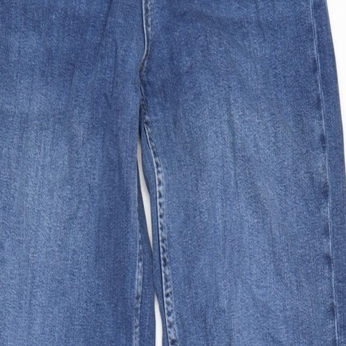 Marks and Spencer Womens Blue Cotton Blend Straight Jeans Size 8 L32.5 in Slim Zip - Raw Hem