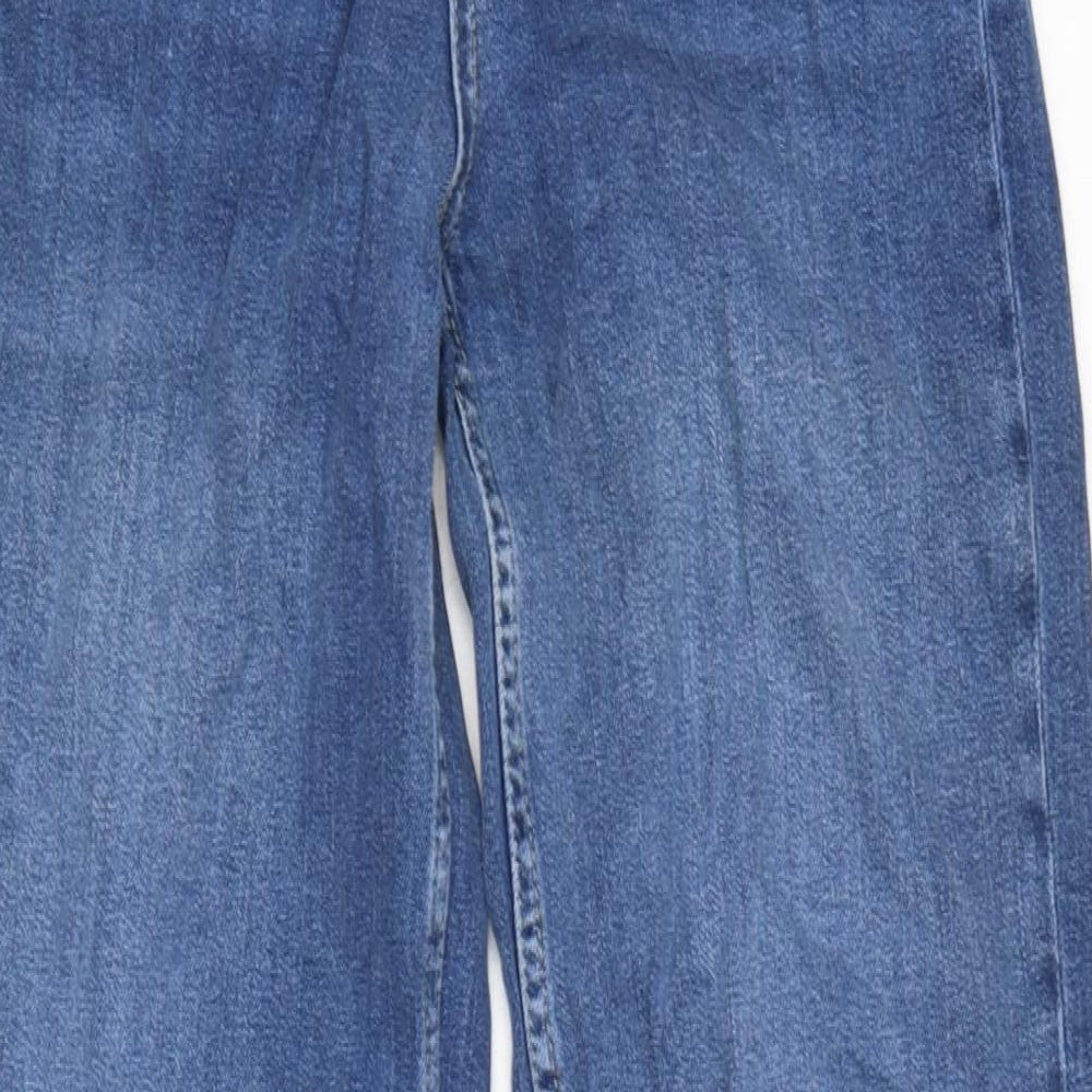 Marks and Spencer Womens Blue Cotton Blend Straight Jeans Size 8 L32.5 in Slim Zip - Raw Hem