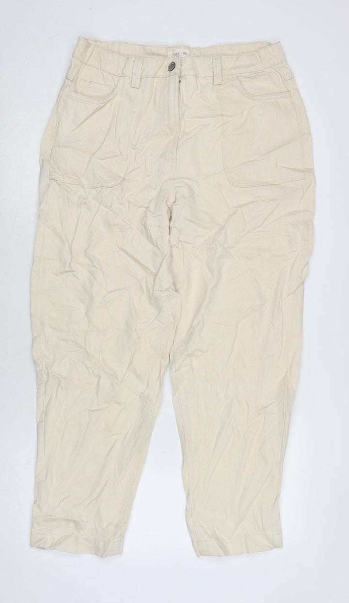 Marks and Spencer Womens Ivory Cotton Straight Jeans Size 14 L26.5 in Regular Zip