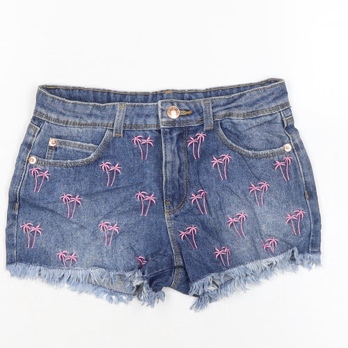 Marks and Spencer Girls Blue Cotton Cut-Off Shorts Size 8-9 Years Regular Zip