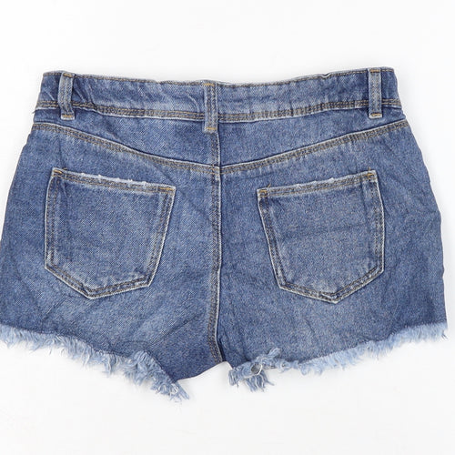 Marks and Spencer Girls Blue Cotton Cut-Off Shorts Size 8-9 Years Regular Zip