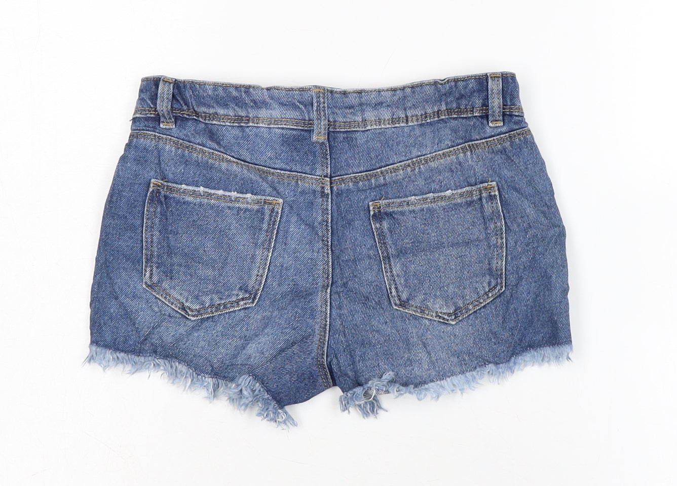 Marks and Spencer Girls Blue Cotton Cut-Off Shorts Size 8-9 Years Regular Zip