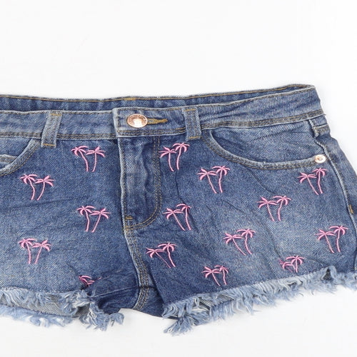 Marks and Spencer Girls Blue Cotton Cut-Off Shorts Size 8-9 Years Regular Zip