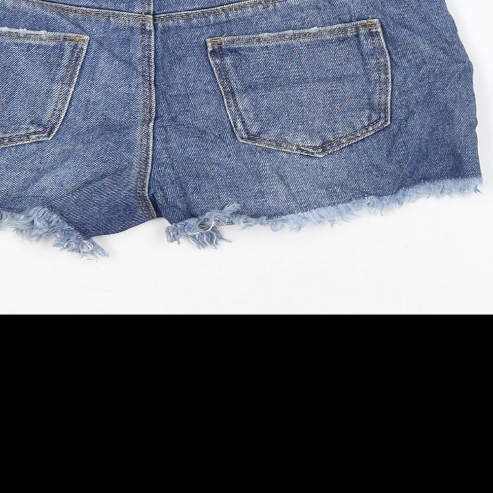 Marks and Spencer Girls Blue Cotton Cut-Off Shorts Size 8-9 Years Regular Zip