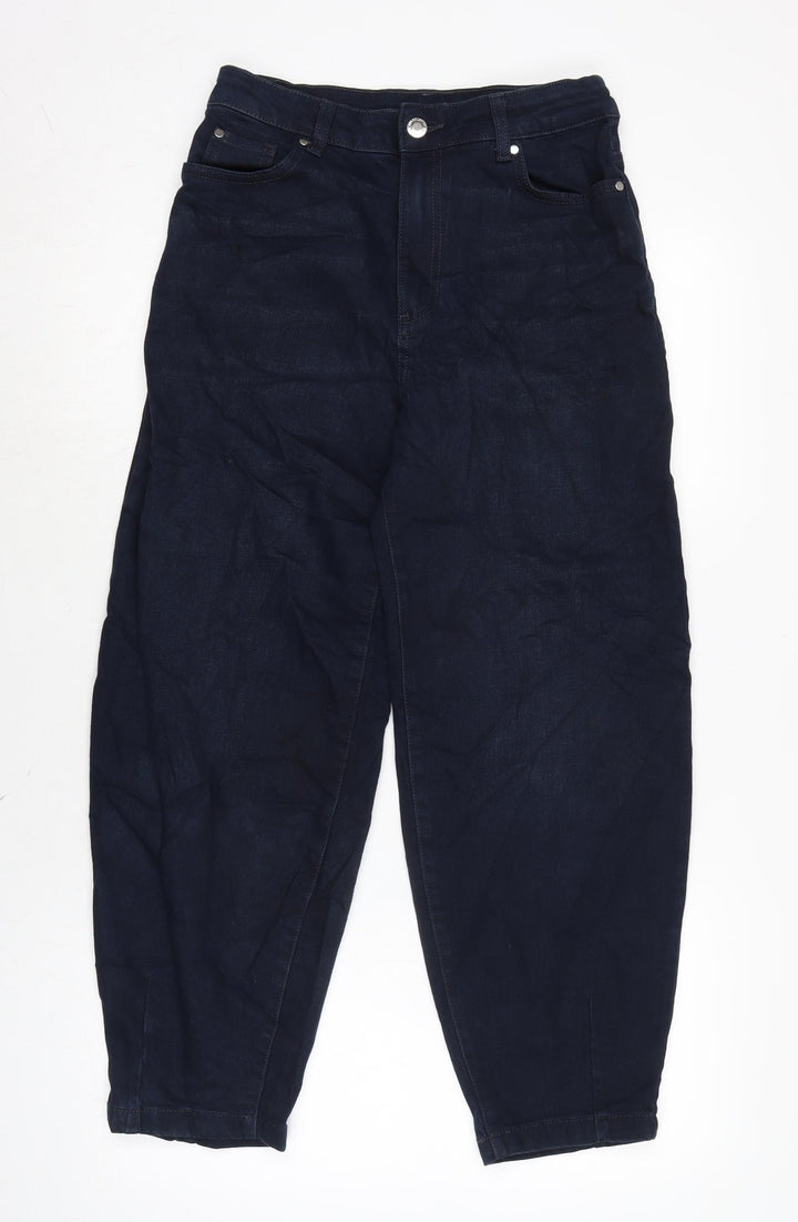 Marks and Spencer Womens Blue Cotton Tapered Jeans Size 8 L25 in Regular Zip