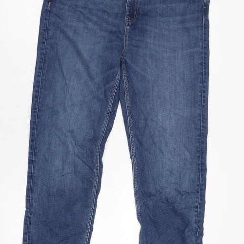 Marks and Spencer Womens Blue Cotton Blend Straight Jeans Size 16 L28 in Regular Zip