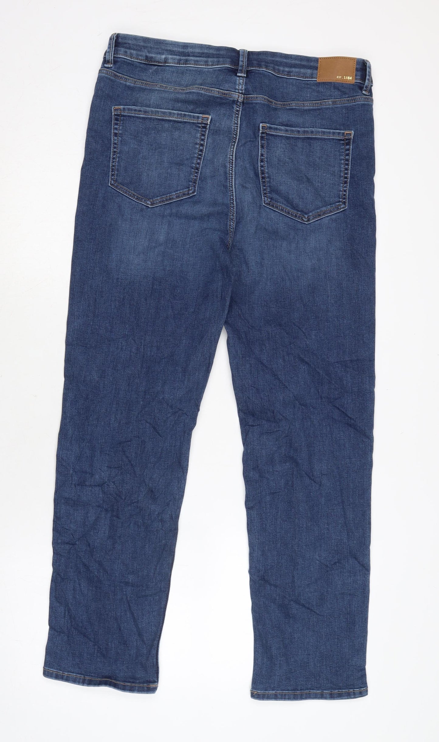 Marks and Spencer Womens Blue Cotton Blend Straight Jeans Size 16 L28 in Regular Zip