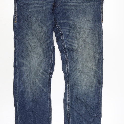 Marks and Spencer Mens Blue Cotton Blend Flared Jeans Size 30 in L29 in Regular Zip