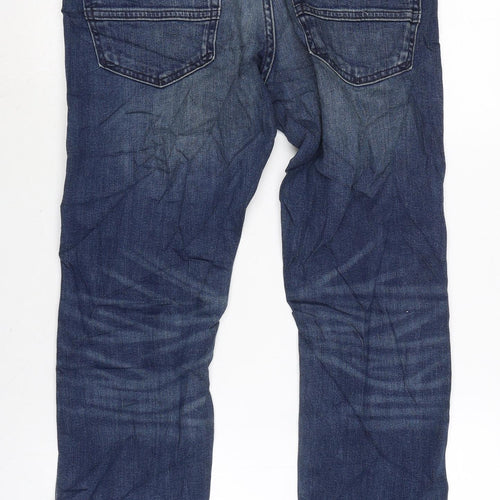 Marks and Spencer Mens Blue Cotton Blend Flared Jeans Size 30 in L29 in Regular Zip