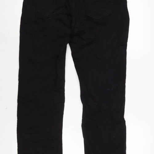 Marks and Spencer Womens Black Cotton Blend Straight Jeans Size 16 L28 in Regular Zip - GEMSTONE DETAIL FRONT AND BACK.