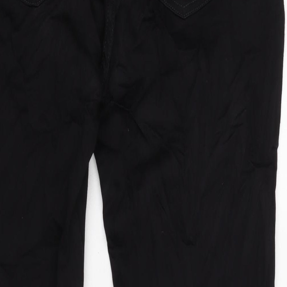 Marks and Spencer Womens Black Cotton Blend Straight Jeans Size 16 L28 in Regular Zip - GEMSTONE DETAIL FRONT AND BACK.