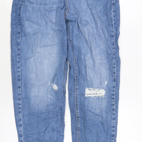 Marks and Spencer Womens Blue Cotton Blend Tapered Jeans Size 10 L28.5 in Regular Zip