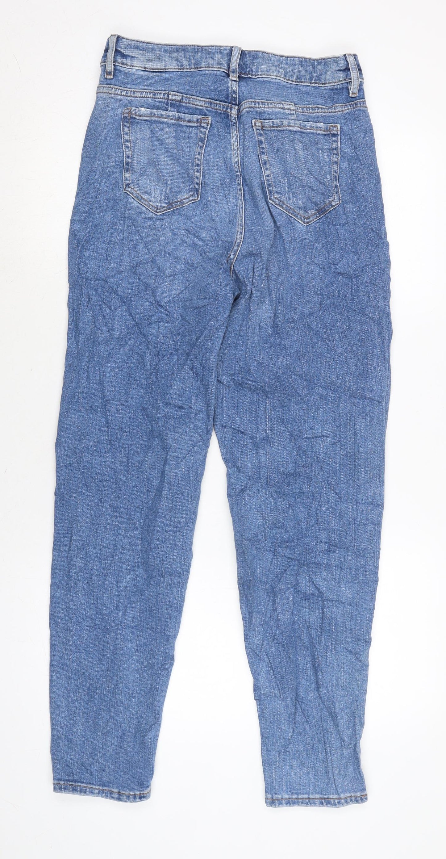Marks and Spencer Womens Blue Cotton Blend Tapered Jeans Size 10 L28.5 in Regular Zip