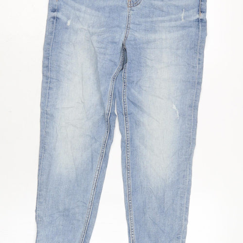 Marks and Spencer Womens Blue Cotton Blend Skinny Jeans Size 8 L27.5 in Regular Zip - Raw Hem