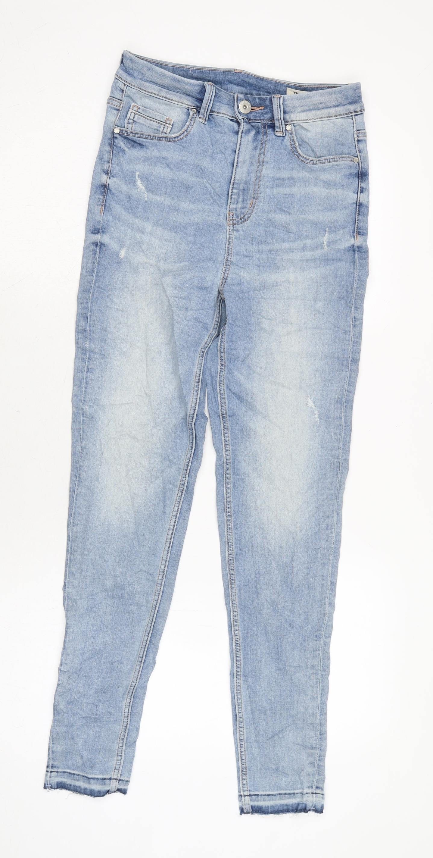Marks and Spencer Womens Blue Cotton Blend Skinny Jeans Size 8 L27.5 in Regular Zip - Raw Hem