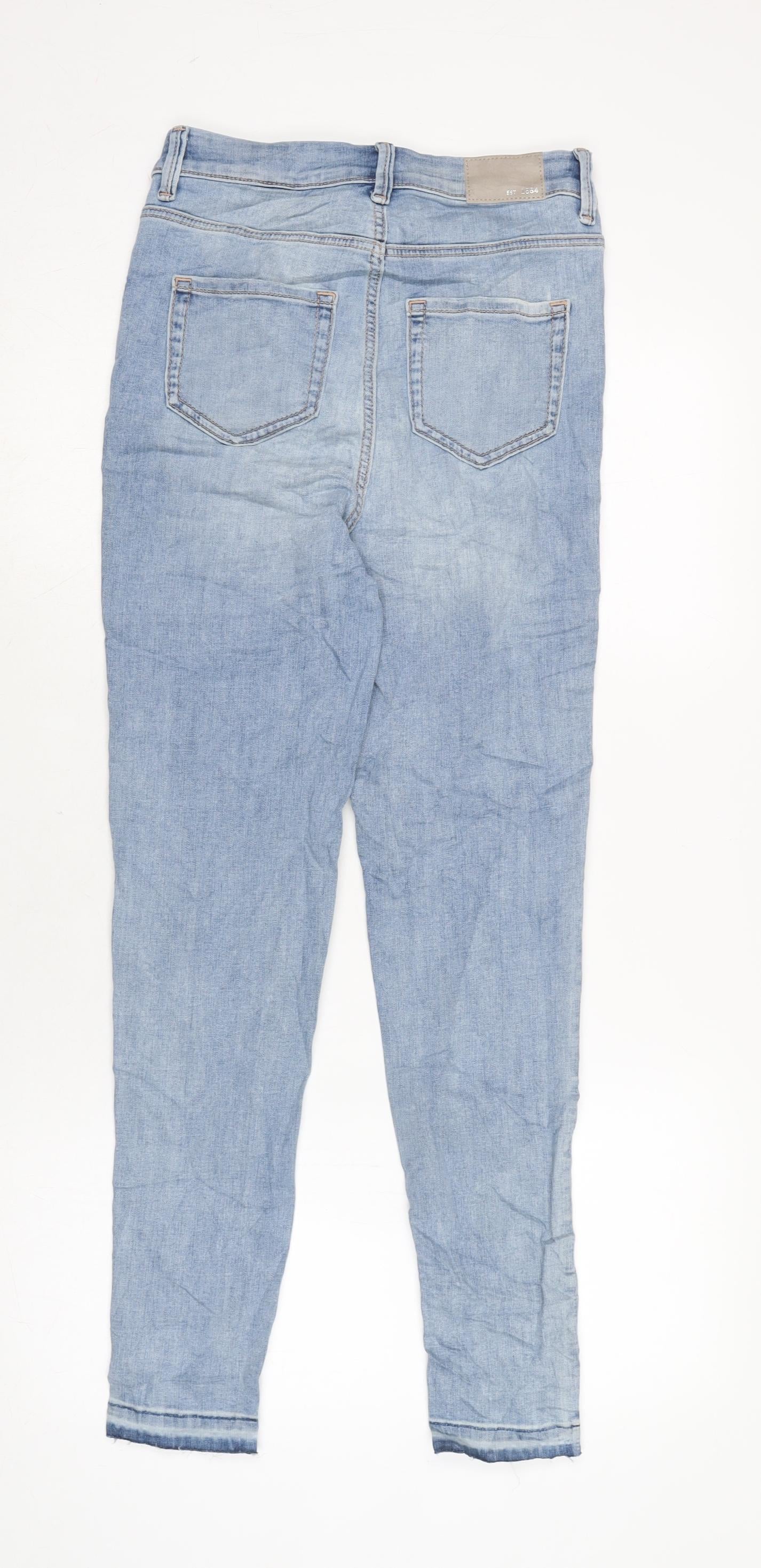 Marks and Spencer Womens Blue Cotton Blend Skinny Jeans Size 8 L27.5 in Regular Zip - Raw Hem