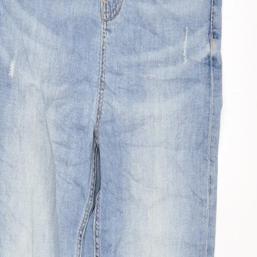 Marks and Spencer Womens Blue Cotton Blend Skinny Jeans Size 8 L27.5 in Regular Zip - Raw Hem