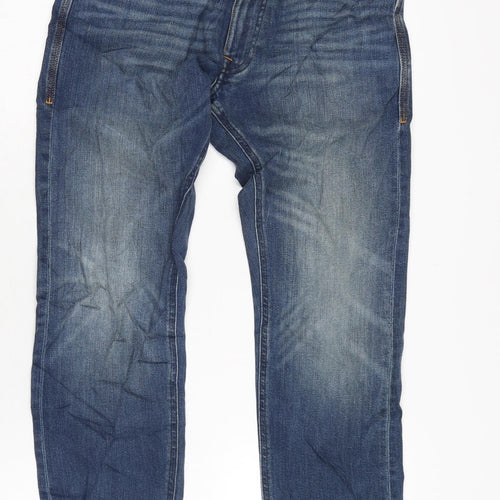 Marks and Spencer Mens Blue Cotton Blend Straight Jeans Size 2XS L29 in Regular Zip