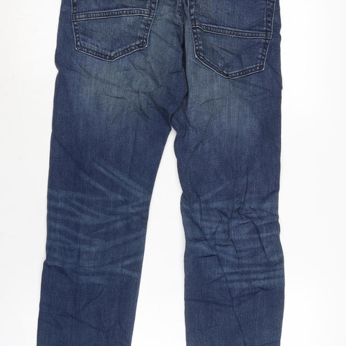 Marks and Spencer Mens Blue Cotton Blend Straight Jeans Size 2XS L29 in Regular Zip