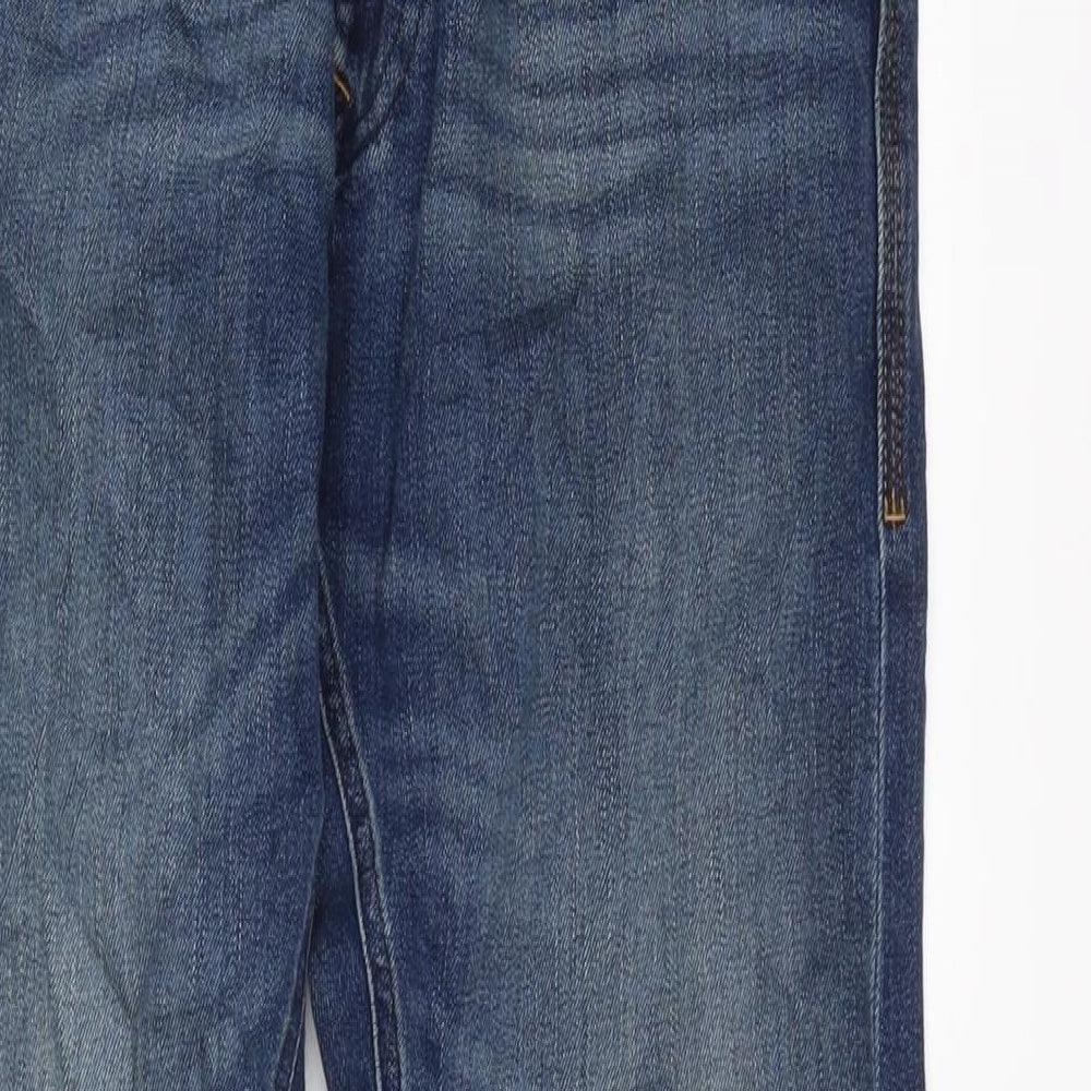 Marks and Spencer Mens Blue Cotton Blend Straight Jeans Size 32 in L33 in Regular Zip