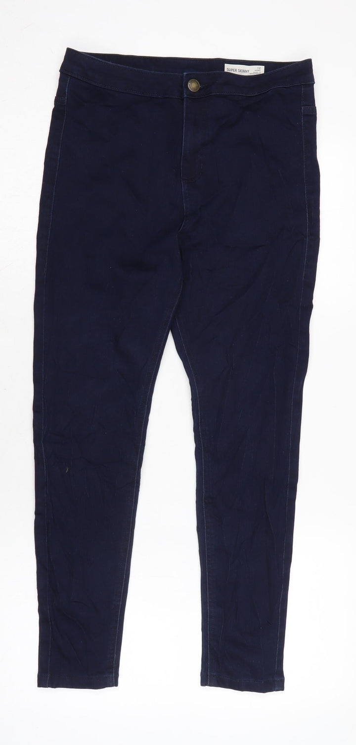 Marks and Spencer Womens Blue Cotton Skinny Jeans Size 12 L24 in Regular Zip