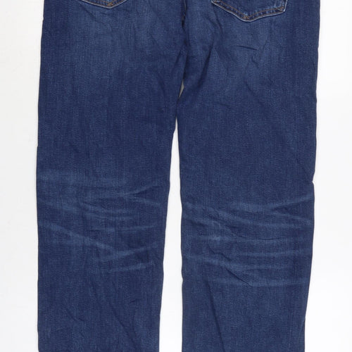 Marks and Spencer Mens Blue Cotton Blend Straight Jeans Size 33 in L33 in Regular Zip