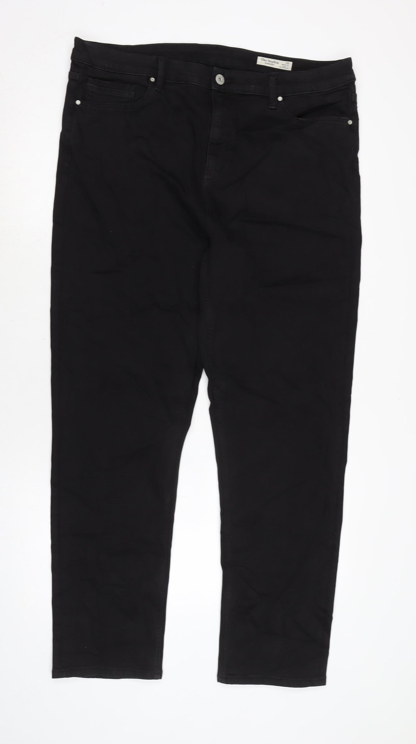 Marks and Spencer Womens Black Cotton Blend Straight Jeans Size 20 L30 in Regular Zip