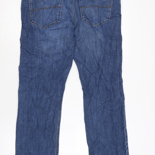 Marks and Spencer Mens Blue Cotton Blend Straight Jeans Size 31 in L29 in Regular Zip