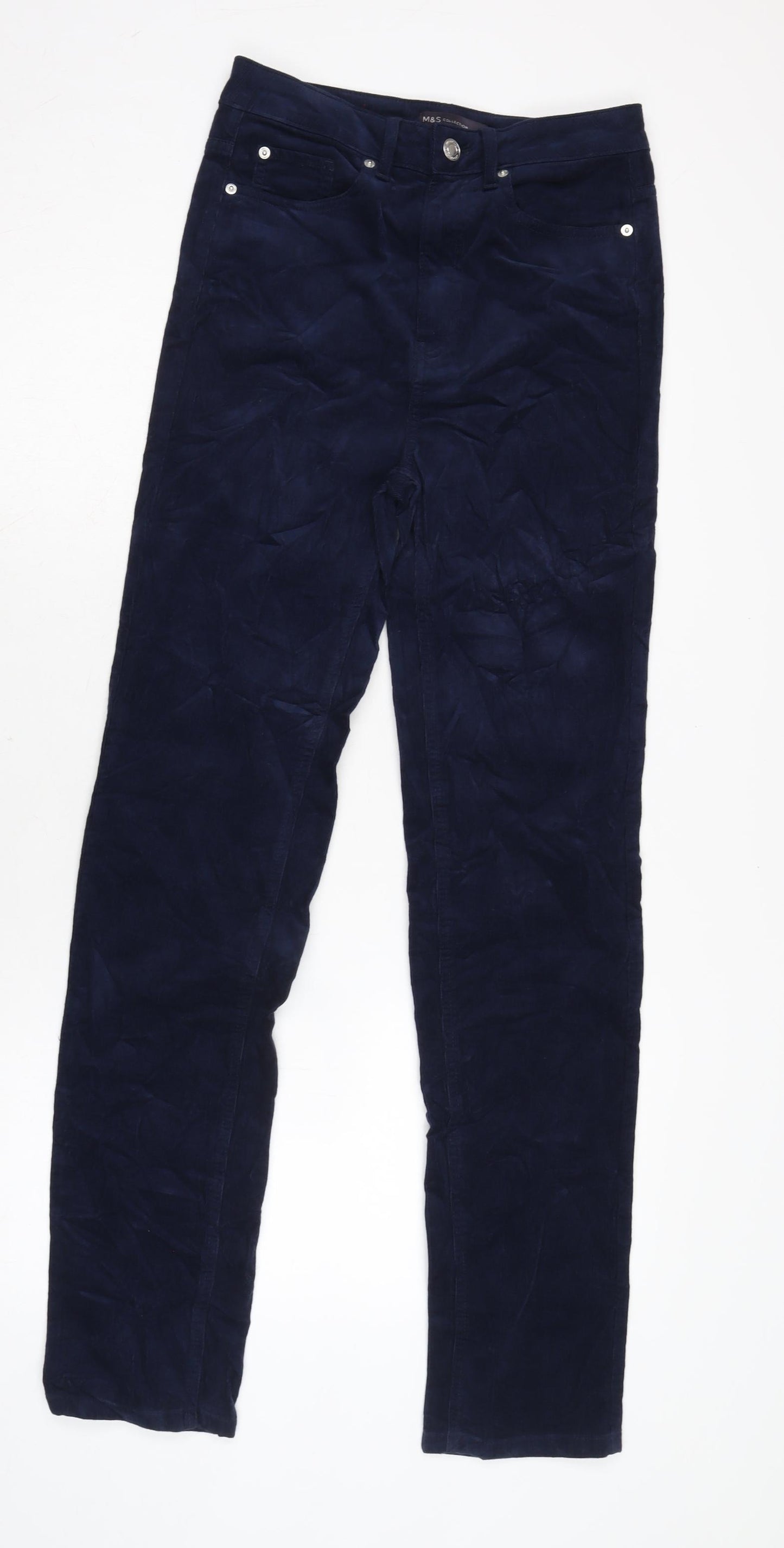 Marks and Spencer Womens Blue Cotton Trousers Size 8 L31 in Regular Zip