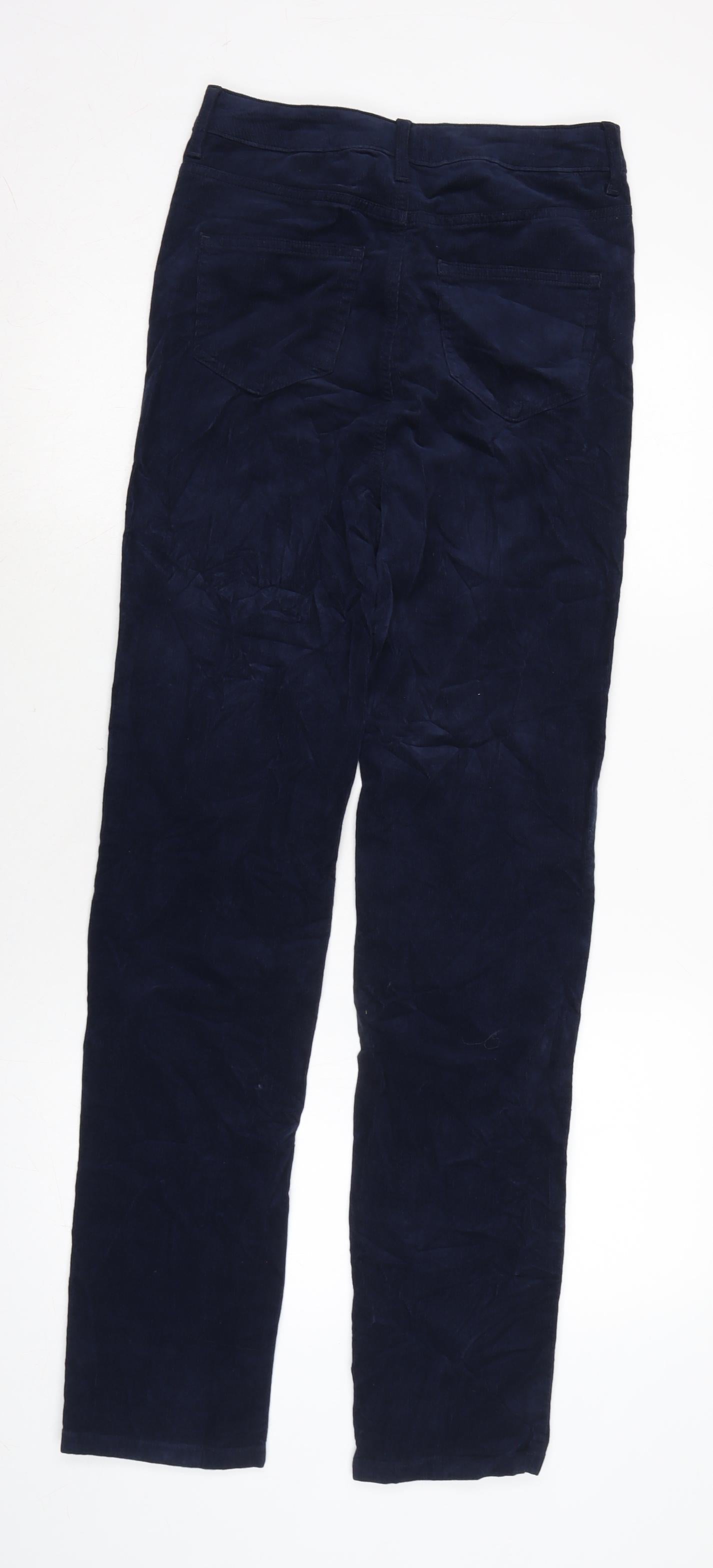 Marks and Spencer Womens Blue Cotton Trousers Size 8 L31 in Regular Zip