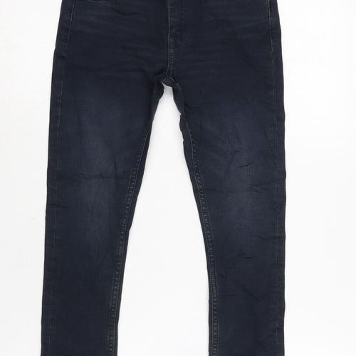 Marks and Spencer Girls Blue Cotton Skinny Jeans Size 8-9 Years L20.5 in Regular Zip