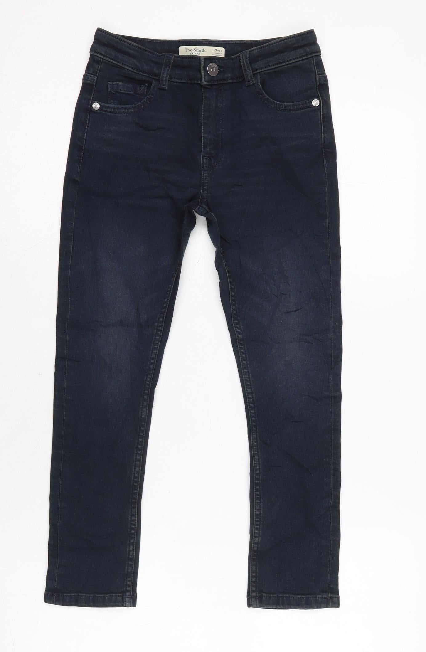 Marks and Spencer Girls Blue Cotton Skinny Jeans Size 8-9 Years L20.5 in Regular Zip