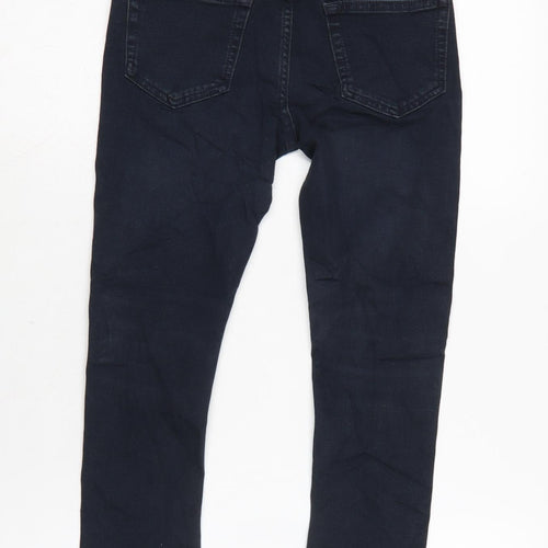 Marks and Spencer Girls Blue Cotton Skinny Jeans Size 8-9 Years L20.5 in Regular Zip