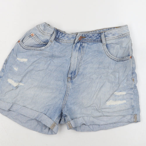 Marks and Spencer Girls Blue Cotton Biker Shorts Size 13-14 Years Extra-Slim Zip - Distressed