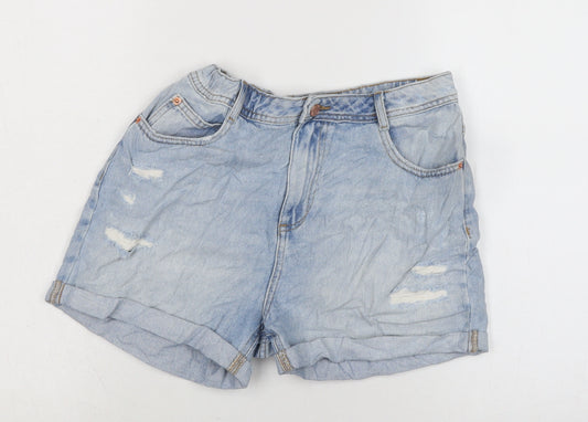 Marks and Spencer Girls Blue Cotton Biker Shorts Size 13-14 Years Extra-Slim Zip - Distressed