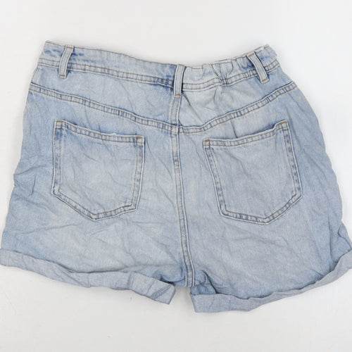 Marks and Spencer Girls Blue Cotton Biker Shorts Size 13-14 Years Extra-Slim Zip - Distressed