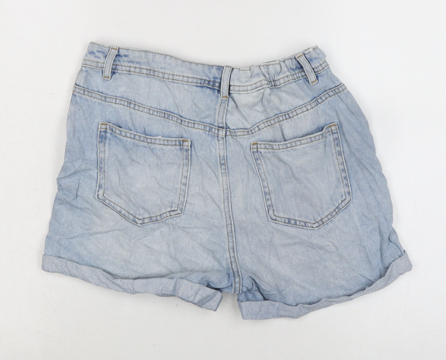 Marks and Spencer Girls Blue Cotton Biker Shorts Size 13-14 Years Extra-Slim Zip - Distressed