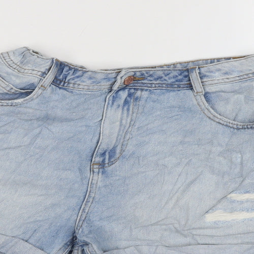 Marks and Spencer Girls Blue Cotton Biker Shorts Size 13-14 Years Extra-Slim Zip - Distressed