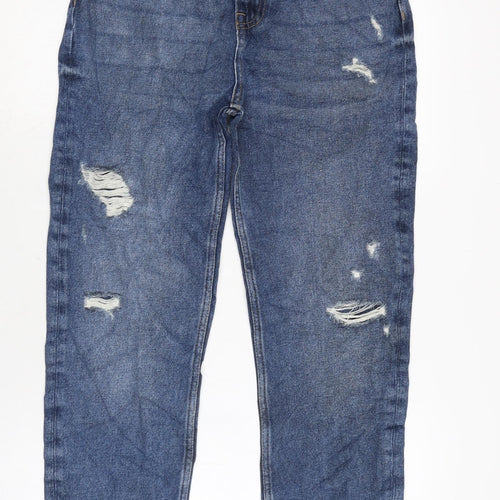 Marks and Spencer Girls Blue Cotton Skinny Jeans Size 14 Years L28 in Regular Zip - Distressed