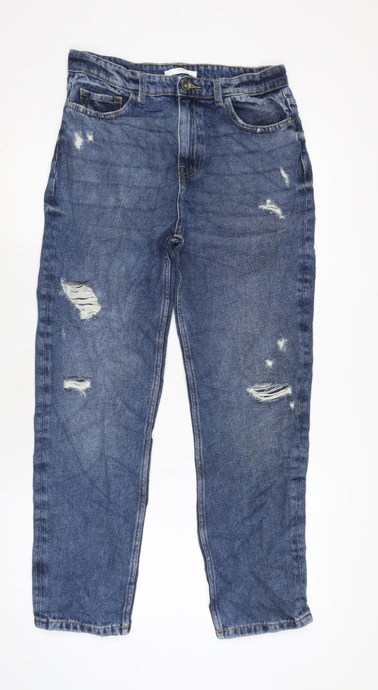Marks and Spencer Girls Blue Cotton Skinny Jeans Size 14 Years L28 in Regular Zip - Distressed